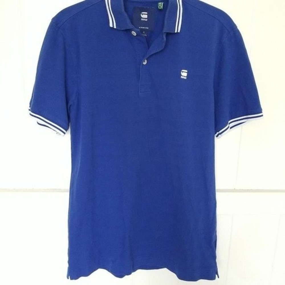 G-Star Raw Twin Tipped Logo‎ Polo Shirt Men'S Small Cotton Blue Short Sleeve